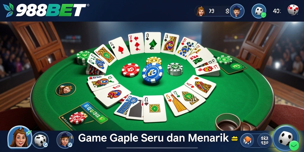 Screenshot 988BET menampilkan serunya gameplay Gaple yang interaktif.