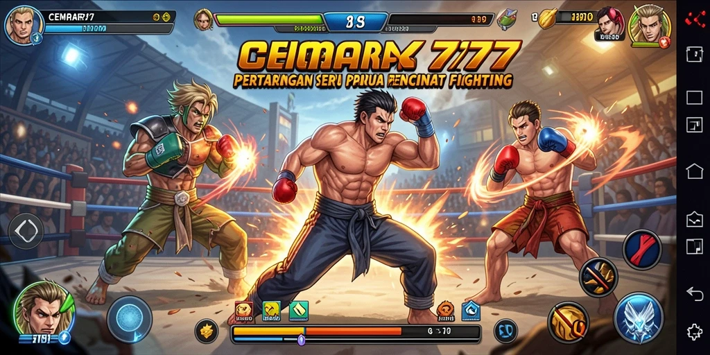 Screenshot menunjukkan pertarungan seru antara dua karakter di arena.