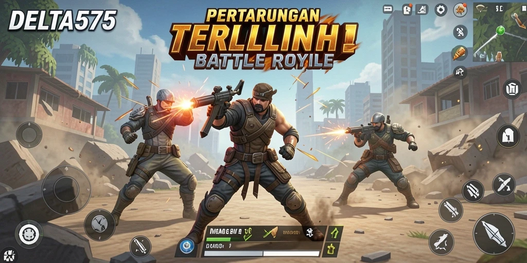 Tampilan gameplay mendebarkan dalam DELTA575 menunjukkan pertempuran yang intens.