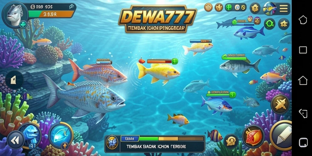 Tampilan gameplay seru di DEWA777 dengan beragam ikan untuk ditembak.