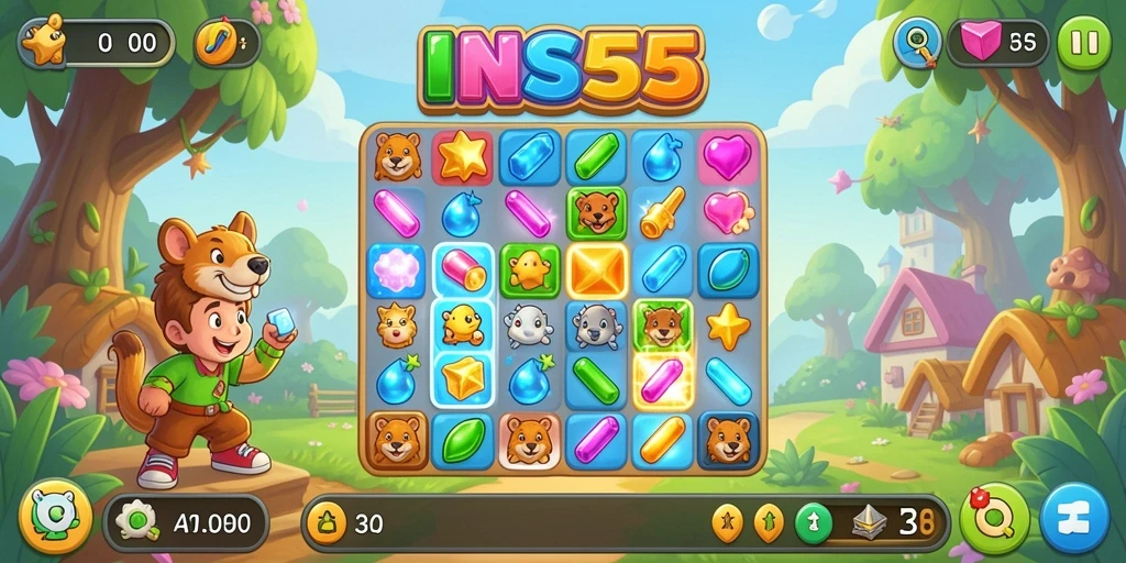 Tampilan permainan <strong>INS55</strong> yang menarik dalam mode Match-3.
