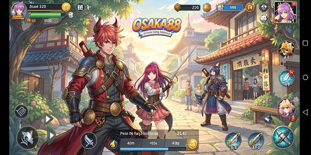 Tampilan gameplay OSAKA88 yang penuh warna dan karakter unik.