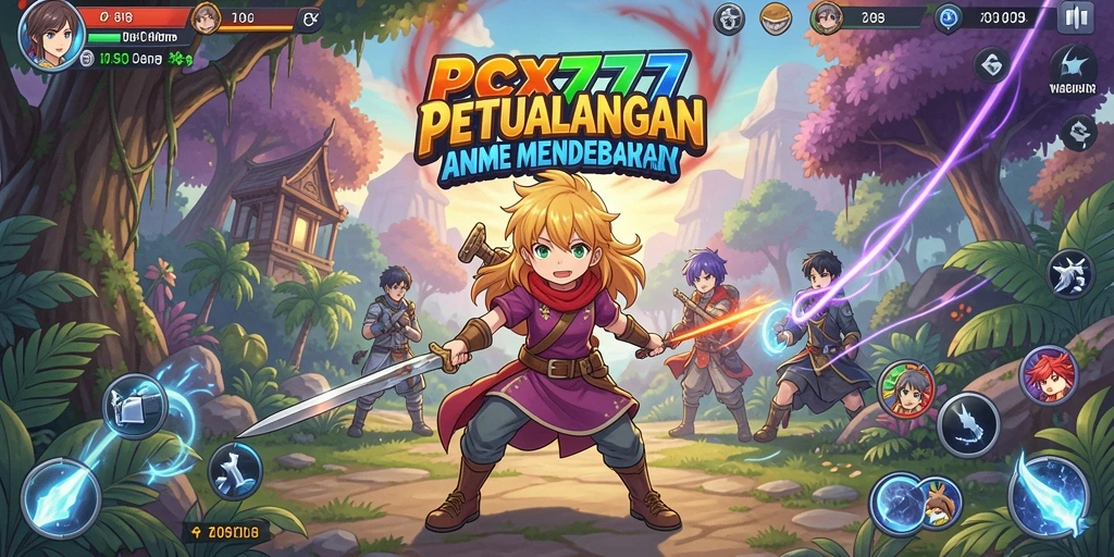 Tampilan gameplay menarik PCX777 dengan karakter anime beraksi.