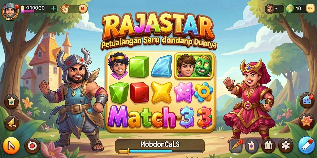 Tampilan menarik dari gameplay RAJASTAR yang penuh warna.