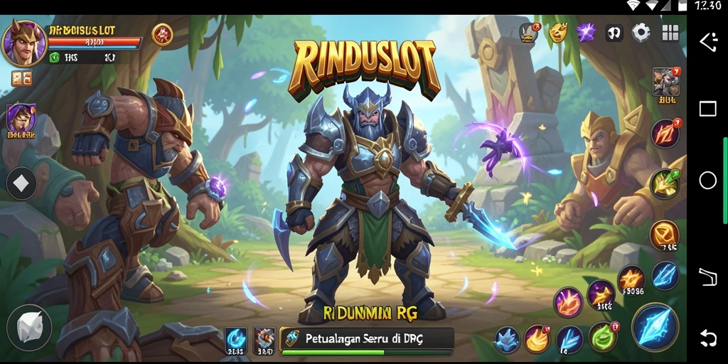 Screenshot RINDUSLOT menampilkan aksi pertempuran epik di dunia RPG.