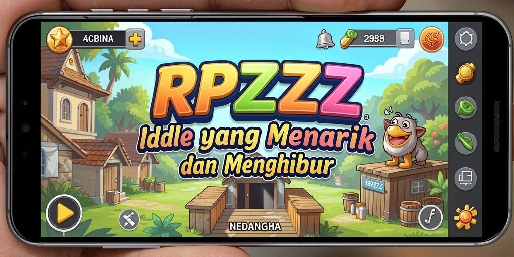 Screenshot gameplay RPZZZ menampilkan aktivitas santai dengan upgrade karakter yang otomatis.