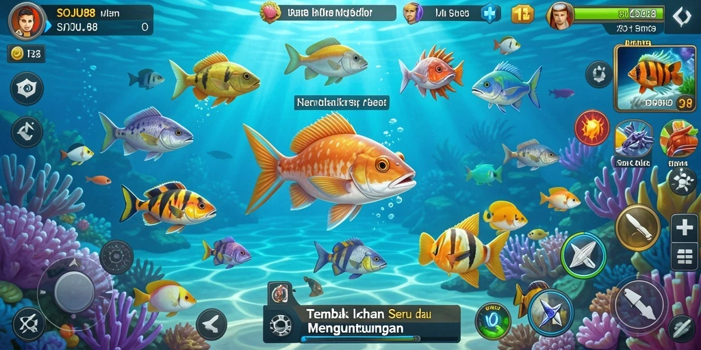 Tampilan gameplay Tembak Ikan SOJU88 yang menarik.