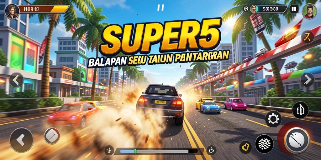 Tampilan gameplay menegangkan di trek balapan SUPER5.